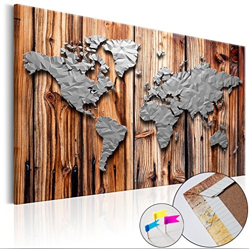 Weltkarte Pinnwand 90x60 cm Leinwand | Bilder Leinwandbilder - Fertig aufgespannt auf dicker 10mm Holzfasertafel! Aufhängfertig! Auch als Korktafel nutzbar! PWC0030a1S