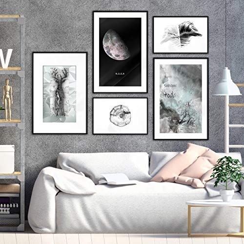 decomonkey | Poster 5er - Set schwarz-weiß Abstrakt...