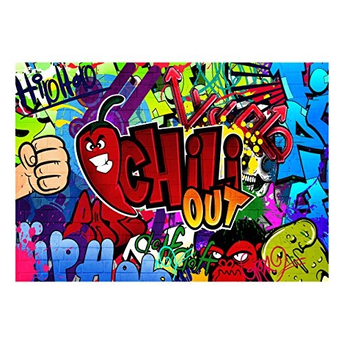 decomonkey Fototapete selbstklebend Graffiti 294x210 cm XL Selbstklebende Tapeten Wand Fototapeten Tapete Wandtapete klebend Klebefolie Street art Ziegelstein Jugendzimmer