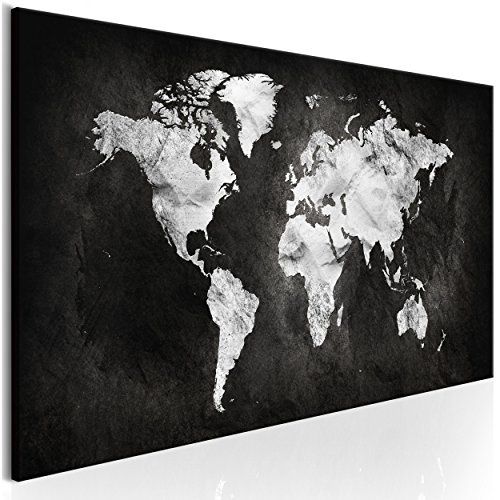 decomonkey Leinwand Bilder nachtleuchtend 135x45 cm 1 Teilig Wandbilder Tag & Nacht Design Bilder mit 3D nachleuchtenden Farben Vlies Leinwand Weltkarte Kontinente Landkarte schwarz Weiß