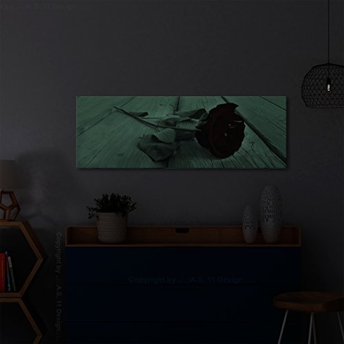 decomonkey Leinwand Bilder nachtleuchtend Blumen Rose 135x45 cm Wandbilder Tag & Nacht Design Bilder mit 3D nachleuchtenden Farben Vlies Leinwand rot grau