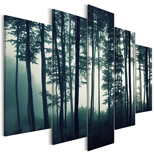 decomonkey Leinwand Bilder nachtleuchtend 225x112.5 cm 5 Teilig Wandbilder Tag & Nacht Design Bilder mit 3D nachleuchtenden Farben Vlies Leinwand Natur Baum