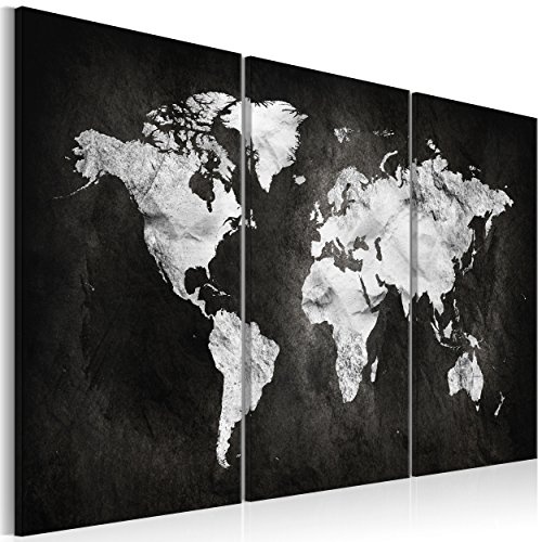 decomonkey Leinwand Bilder nachtleuchtend 135x90 cm 3 Teilig Wandbilder Tag & Nacht Design Bilder mit 3D nachleuchtenden Farben Vlies Leinwand Weltkarte Kontinente Landkarte schwarz Weiß