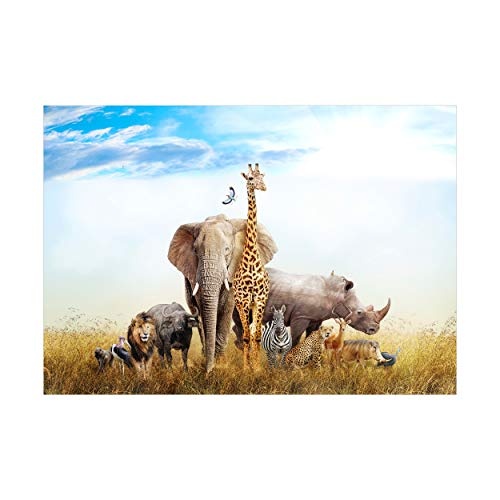 decomonkey Fototapete selbstklebend Afrika Tiere 294x210 cm XL Selbstklebende Tapeten Wand Fototapeten Tapete Wandtapete klebend Klebefolie Kinderzimmer Elefant Giraffe