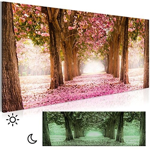decomonkey Leinwand Bilder nachtleuchtend 135x45 cm Wandbilder Tag & Nacht Design Bilder mit 3D nachleuchtenden Farben Vlies Leinwand Natur Wald Alee