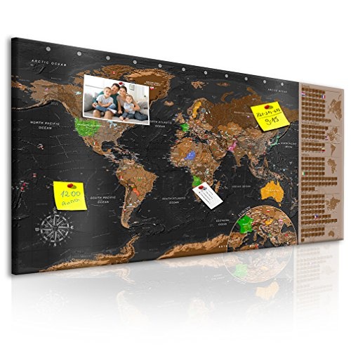 decomonkey Rubbelweltkarte Pinnwand 90x45 cm Weltkarte zum Rubbeln mit Fahnen/NationalfLaggen Rubbelkarte Full HD Scratch Off World Travel Map Landkarte inkl. 50 Markierfähnchen Pinnadeln