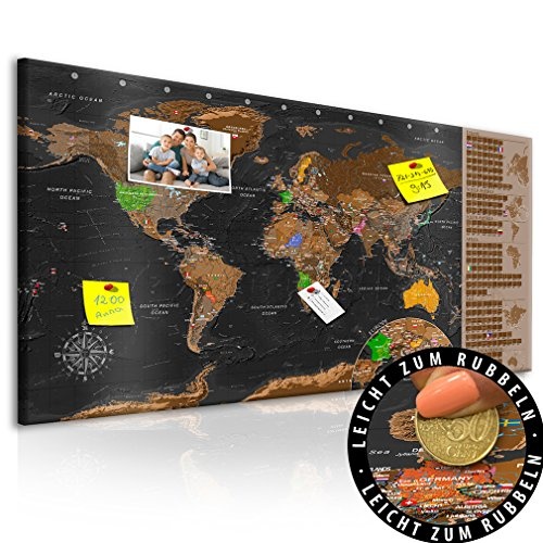 decomonkey Rubbelweltkarte Pinnwand 90x45 cm Weltkarte zum Rubbeln mit Fahnen/NationalfLaggen Rubbelkarte Full HD Scratch Off World Travel Map Landkarte inkl. 50 Markierfähnchen Pinnadeln