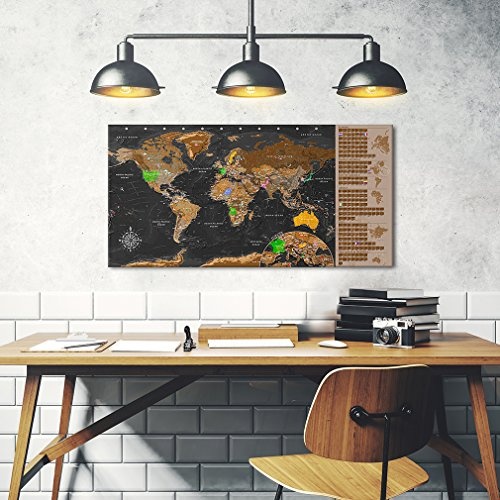 decomonkey Rubbelweltkarte Pinnwand 90x45 cm Weltkarte zum Rubbeln mit Fahnen/NationalfLaggen Rubbelkarte Full HD Scratch Off World Travel Map Landkarte inkl. 50 Markierfähnchen Pinnadeln