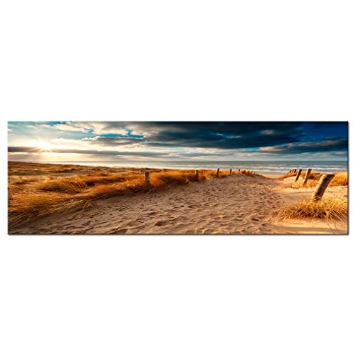 decomonkey | Bilder XL Meer Strand | Wandbild Leinwand 150x50 cm Selbstmontage DIY Einteiliger XXL Kunstdruck zum aufhängen | Landschaft Natur Sonnenuntergang Sand