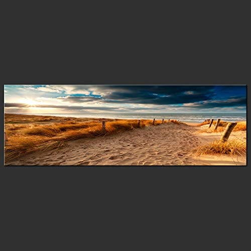 decomonkey | Bilder XL Meer Strand | Wandbild Leinwand 150x50 cm Selbstmontage DIY Einteiliger XXL Kunstdruck zum aufhängen | Landschaft Natur Sonnenuntergang Sand