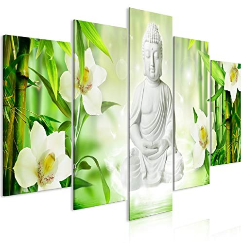 decomonkey Bilder Buddha Orchidee 200x100 cm 5 Teilig...