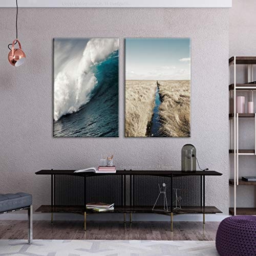 decomonkey Bilder Landschaft 120x90 cm 2 Teilig Leinwandbilder Bild auf Leinwand Wandbild Kunstdruck Wanddeko Wand Wohnzimmer Wanddekoration Deko Natur Meer