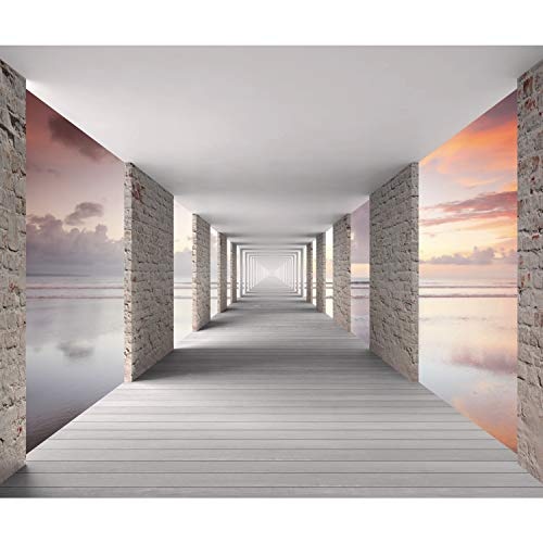 decomonkey Fototapete 3d Effekt Meer Himmel 400x280 cm XL Tapete Fototapeten Vlies Tapeten Vliestapete Wandtapete moderne Wandbild Wand Schlafzimmer Wohnzimmer Steinwand Stein Architektur blau orange