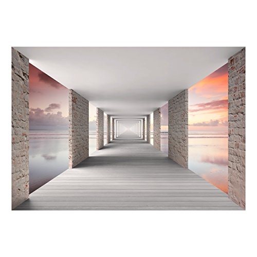 decomonkey Fototapete 3d Effekt Meer Himmel 400x280 cm XL Tapete Fototapeten Vlies Tapeten Vliestapete Wandtapete moderne Wandbild Wand Schlafzimmer Wohnzimmer Steinwand Stein Architektur blau orange