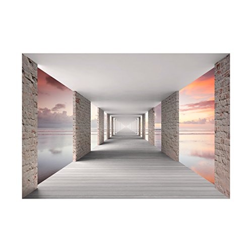 decomonkey Fototapete 3d Effekt Meer Himmel 400x280 cm XL Tapete Fototapeten Vlies Tapeten Vliestapete Wandtapete moderne Wandbild Wand Schlafzimmer Wohnzimmer Steinwand Stein Architektur blau orange