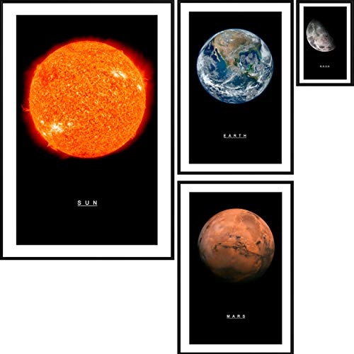 decomonkey | Poster 4er - Set schwarz-weiß Abstrakt Kunstdruck Wandbild Print Bilder Kunstposter Wandposter Posterset Planet Weltall Erde Stern