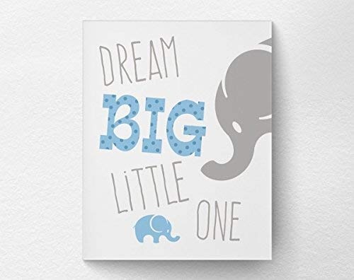 cwb2jcwb2jcwb2j Dream Big Little One Elephant Nursery Wall Art Print Poster Nursery Decor Blue and Gray Baby Nursery 20X25cm