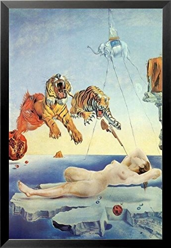 Buyartforless Framed Dream Caused by The Flight of a Bee a Second Before Awakening by Salvador Dali 30.5x20.75 Art Print Poster Museum Master Famous Painting Tigers Nude Woman Elephant Gun