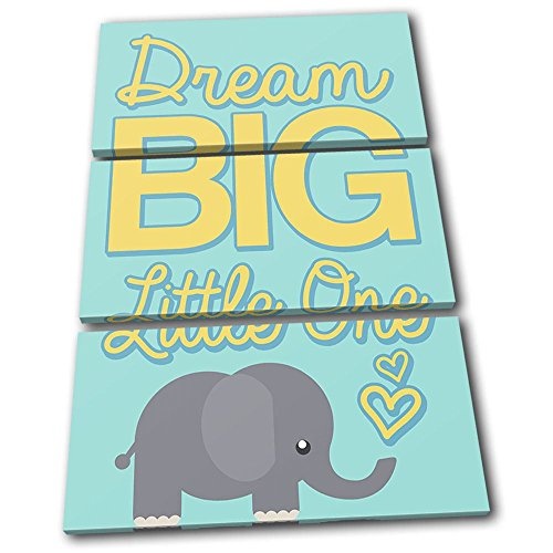Bold Bloc Design - Dream Big Elephant Baby For Kids Room 150x100cm - Leinwand Kunstdruck Box gerahmte Bild Wand hangen - handgefertigt In Grossbritannien - gerahmt und bereit zum Aufhangen - Canvas Art Print