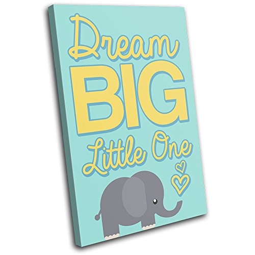 Bold Bloc Design - Dream Big Elephant Baby For Kids Room 120x80cm - Leinwand Kunstdruck Box gerahmte Bild Wand hangen - handgefertigt In Grossbritannien - gerahmt und bereit zum Aufhangen - Canvas Art Print