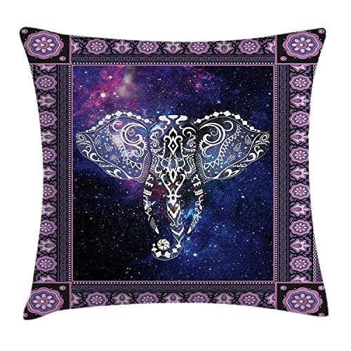 Animal Throw Pillow Cushion Cover, Elephant in a Frame on...