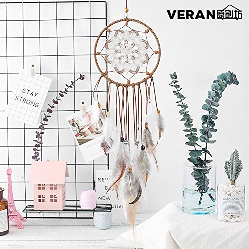 Xiangpian183 Dream Catcher with Flower & Feather, Wind Chimes Crochet Design Dreamcatcher Wall Art Hanging Ornaments Home Decoration for Home, Wall, Door, Bedroom, Living Room, 64cm