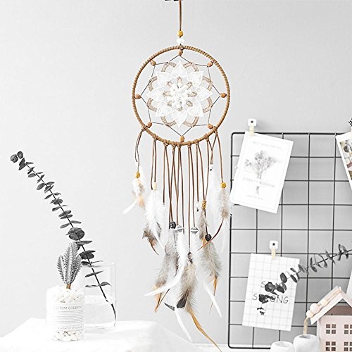 Xiangpian183 Dream Catcher with Flower & Feather, Wind Chimes Crochet Design Dreamcatcher Wall Art Hanging Ornaments Home Decoration for Home, Wall, Door, Bedroom, Living Room, 64cm