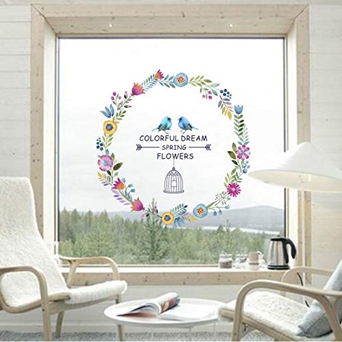 zpbzambm Colorful Dream Spring Flowers Birds Wall Stickers Home DIY PVC Decoration Living Room Bedroom Decor Window Glass Mural Art Decal 48X49Cm