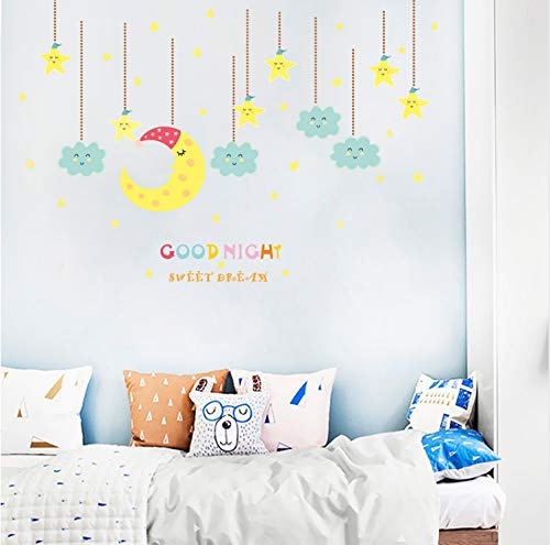 zpbzambm Good Night Sweet Dream Moon Stars Wall Stickers for Nursery Kids Room Decoration DIY Home Bedroom PVC Decor Mural Wall Art Decal 80X116Cm