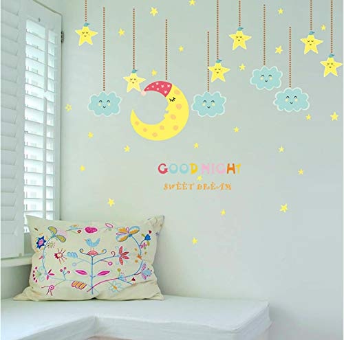 zpbzambm Good Night Sweet Dream Moon Stars Wall Stickers for Nursery Kids Room Decoration DIY Home Bedroom PVC Decor Mural Wall Art Decal 80X116Cm