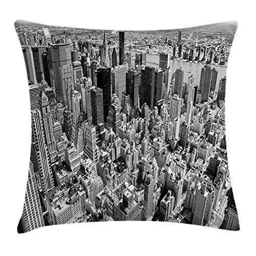 Landscape Throw Pillow Cushion Cover by, Scenery Wiev Cityscape of New York Urban Life Photograph Art Print, Decorative Square Accent Pillow Case, Grey and White20