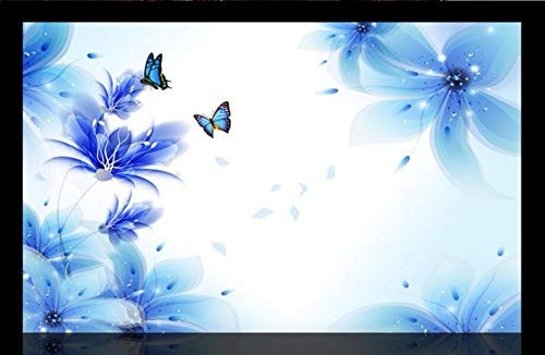 Wdbzd 3D Tapeten Benutzerdefinierte Wallpaper Wohnzimmer Schlafzimmer Hintergrund 3D Wallpaper Dream Blue Lily Butterfly Tv Hintergrundbild Wandbild-300Cmx250Cm