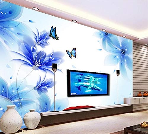 Wdbzd 3D Tapeten Benutzerdefinierte Wallpaper Wohnzimmer Schlafzimmer Hintergrund 3D Wallpaper Dream Blue Lily Butterfly Tv Hintergrundbild Wandbild-300Cmx250Cm
