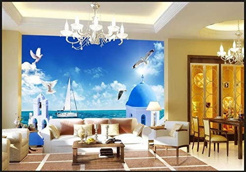 Fototapete 3D Effekt Tapete Dream Aegean Blue Vliestapete 3D Wallpaper Moderne Wanddeko Wandbilder