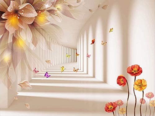 Fototapete 3D Effekt Tapete Weltraum-Erweiterung Dream Lily Butterfly Vliestapete 3D Wallpaper Moderne Wanddeko Wandbilder