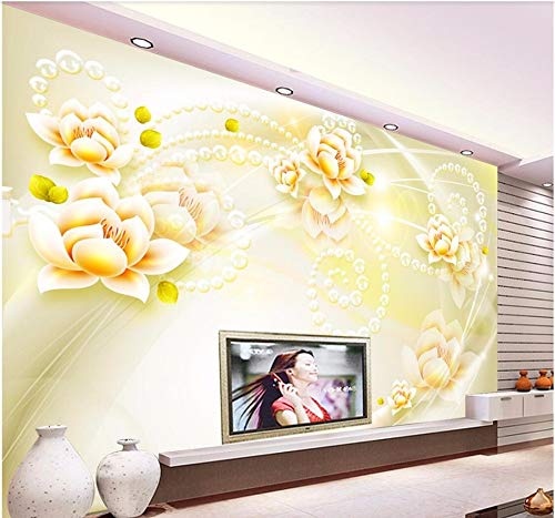 Fototapete 3D Effekt Tapete Schmuck Dream Lotus Pearl Vliestapete 3D Wallpaper Moderne Wanddeko Wandbilder
