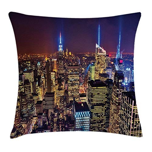 New York Throw Pillow Cushion Cover, Aerial Cityscape...