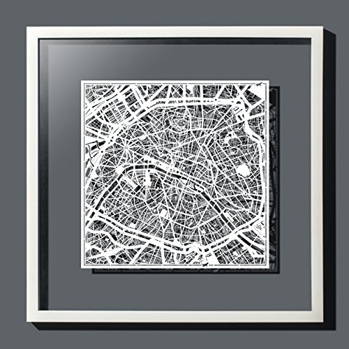 Paris Scherenschnitt Karte, Weiß 30x30 cm Papierkunst