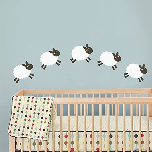 Sheep Wall Decal Baby Room Wall Sticker Nursery Wall Decor Play Room Wall Decal Wall Mural Wall Graphic Home Art Decor 1(head and foot:Dark Brown;body:White) by WallsUp