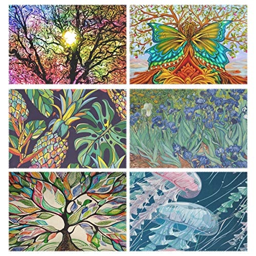 XiangHeFu Platzdeckchen Psychedelic Dreams Art Baum abstrakt, 30,5 x 45,7 cm, hitzebeständig, 6er-Set