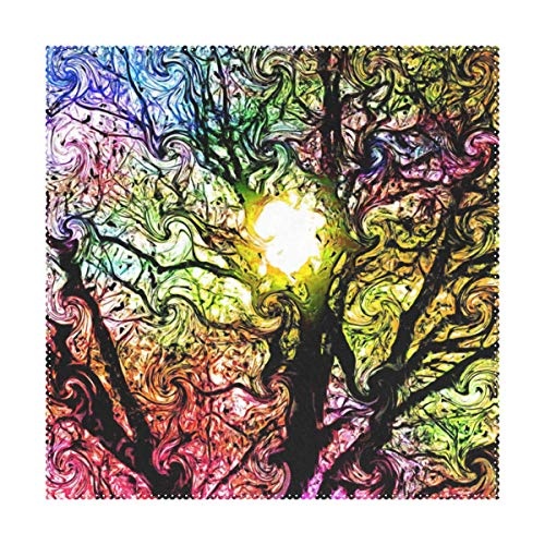 XiangHeFu Tischsets Psychedelic Dreams Art Baum abstrakt, 30,5 x 30,5 cm, einteilig, hitzebeständig, Rutschfest für Esstisch, Polyester-Mischgewebe, Image 79, 12x12x1(in)