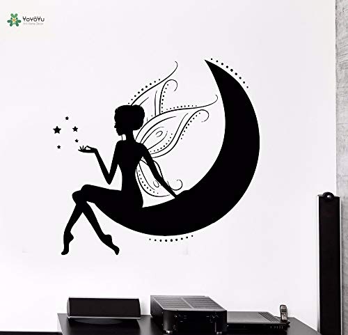 Vinyl Wandtattoo Elf Auf Dem Mond Stern Märchen DIY Mädchen Zimmer Home Dream Art Dekoration Aufkleber 57x54 cm