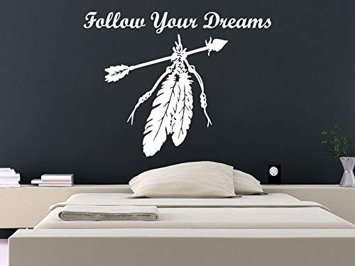 Zitate Folgen Sie Ihrem Traum mit schönen Dream Catcher Wandaufkleber s und Pfeil Art Vinyl Wandbild Decals   71x89cm