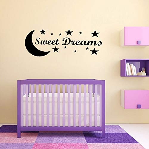 AIPIOR Cartoon Sweet Dreams Moon Sterne Art Decor PVC Wandaufkleber für Kinderzimmer 59x21cm