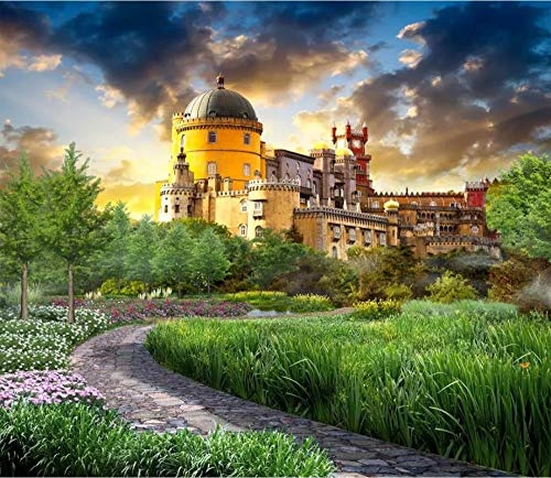 Benutzerdefinierte 3D Tapete Wandbild Hd Dream Castle Zurück Garten Landschaftsmalerei Wohnzimmer Tv Hintergrund Wand (W)300x(H)210cm
