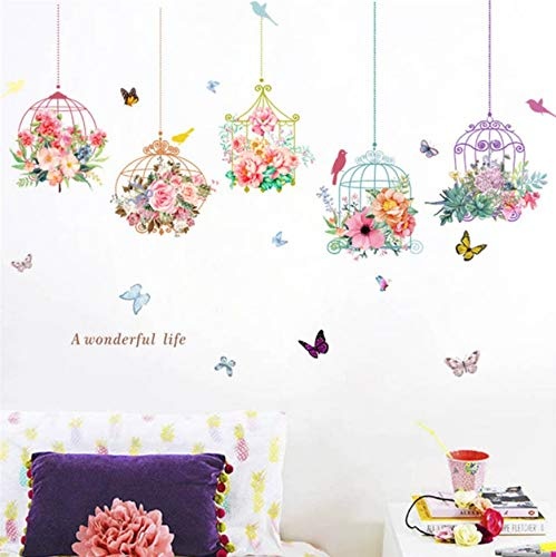 Bunte Garten 3D Lebendige Pflanzen Blume Wandaufkleber Wohnzimmer Blume Schmetterling Bonsai Wandtattoos Diy Mural Art Poster