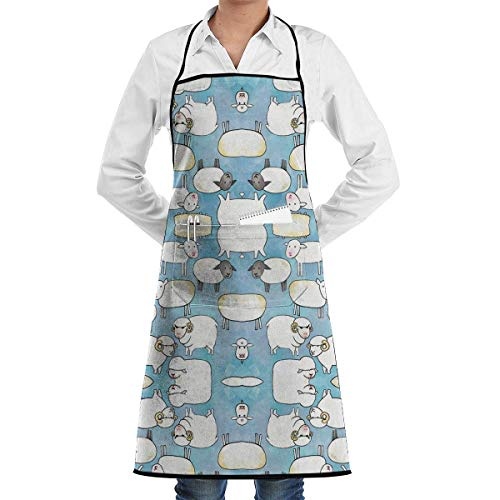 xcvgcxcvasda Einstellbare Latzschürze mit Tasche, Sheep Dreams Adjustable Kitchen Chef Schürze with Pocket and Extra Long Ties Commercial Men & Women Bib Schürze for Cooking Baking Crafting Gardening