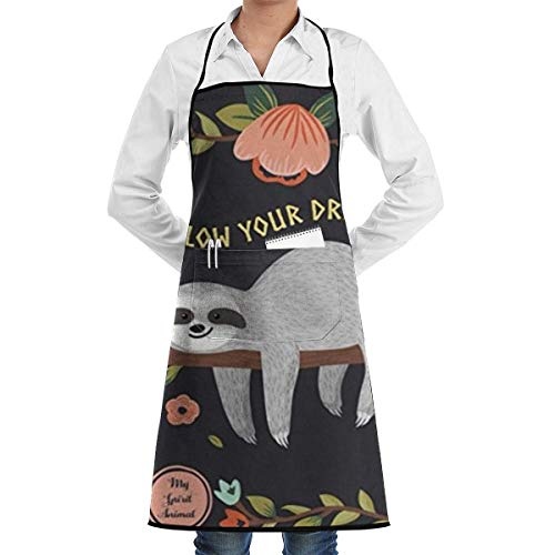 Einstellbare LatzApron mit Tasche, Follow Your Dreams Sloth My Spirit Animal Bib Kitchen Apron, Cooking Apron, Chef Aprons, Apron for Women, Apron for Men, Durable, Machine Washable, Comfortable