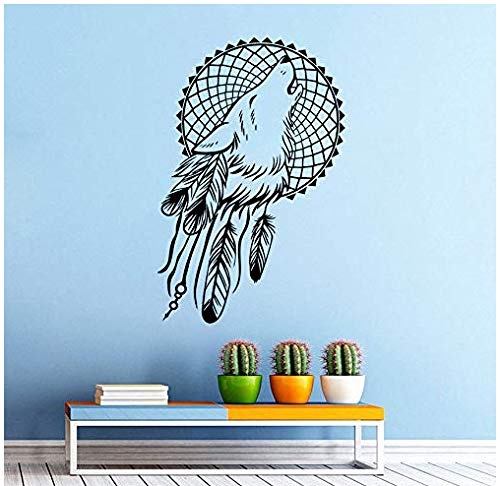 Wandaufkleber Art Wolf Dream Catcher Wandtattoo Böhmischen Stil Wandbild Nacht Kunst Schlafzimmer Dekoration Feder Dreamcatcher Ay1457 42X64Cm