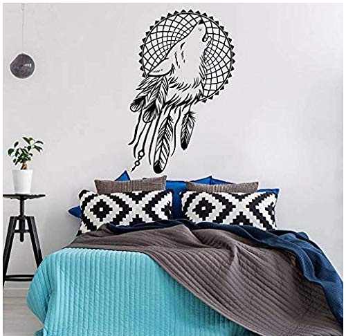 Wandaufkleber Art Wolf Dream Catcher Wandtattoo Böhmischen Stil Wandbild Nacht Kunst Schlafzimmer Dekoration Feder Dreamcatcher Ay1457 42X64Cm